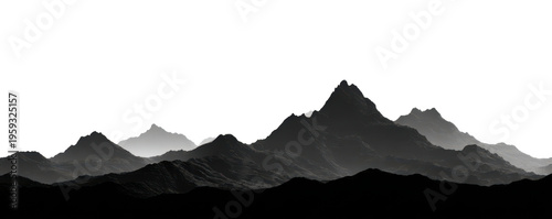 dark or black mountains chain landscape isolated on white or transparent png