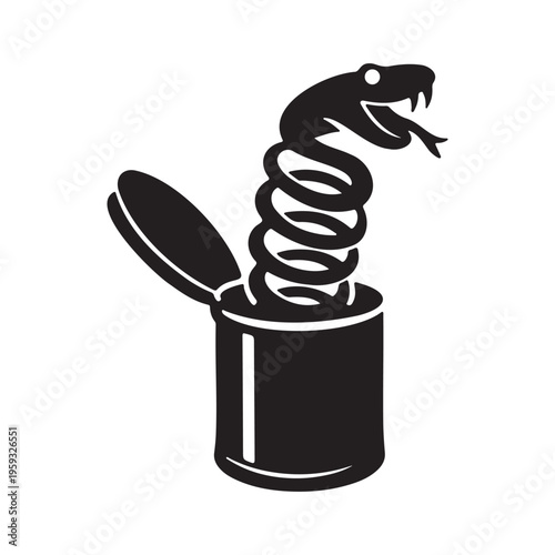 Surprise spring snake prank toy silhouette vector icon on white background for April Fools Day mischief
