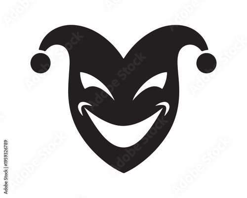 April Fool jester prank mask silhouette vector on white background for mischief and comedy design