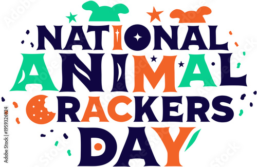 Cute Animal Crackers Biscuit Vector, National Snack Day Celebration Design