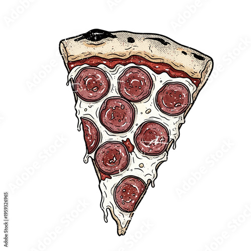 Delicious Pepperoni Pizza Slice with Melting Cheese, Isolated on White Background