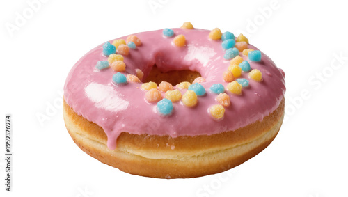 Canvas-taulu Appetizing classic donut with smooth pink icing and bright confectionery sprinkl