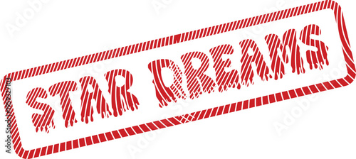 A red distressed rubber stamp featuring the words Star Dreams with a textured border