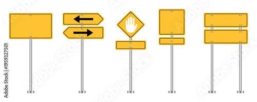Traffic sign icon set. Direction sing. Blank yellow traffic road sign on transparent background. road empty board sing. Vector illustration.