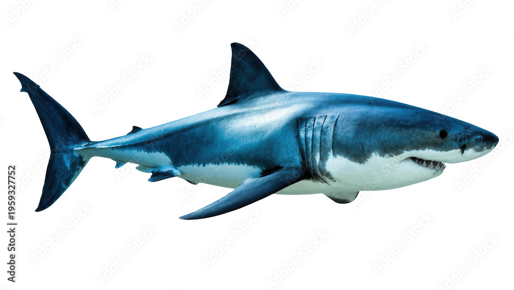 Fototapeta premium Majestic great white shark swimming, a powerful oceanic apex predator creature