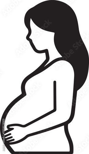 A black and white silhouette of a pregnant woman, holding her belly, representing the beauty of pregnancy.