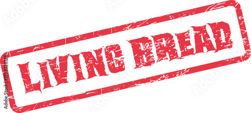 A sacred living bread spiritual symbol depicted on a distressed red rubber stamp texture