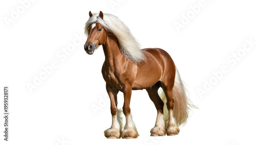 Powerful Palomino horse with elegant flaxen mane and tail, displaying strength and beauty