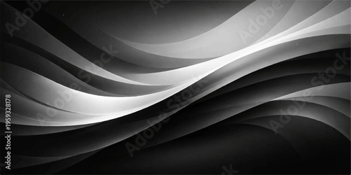 A futuristic digital wallpaper featuring a smooth black and white abstract pattern with blue motion lines and gray wave curves on a textured vector backdrop