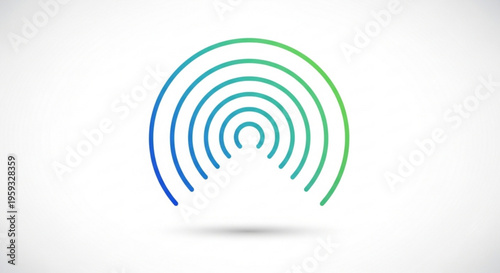 Gradient blue and green concentric circles forming a fingerprint like symbol on white background with subtle shadow effect