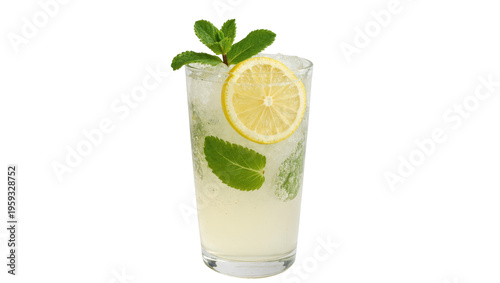 Quadro su tela Zesty lemonade or mojito drink with ice, fresh mint, and a bright lemon slice ga