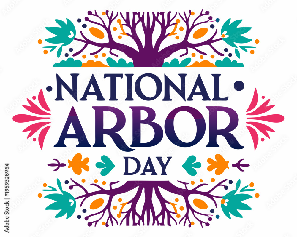 Obraz premium Happy National Arbor Day Vector, Green Nature and Eco Friendly Design