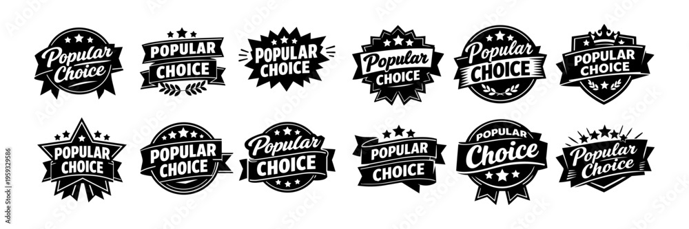 Obraz premium Popular choice badges set, vector design elements for best quality, top selection, special offer, or premium product promotion