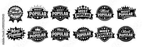 Most popular badge label collection set. Vector quality graphic emblems for ranking, bestsellers, top product, or trending content