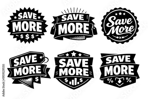Save more badges collection offering discount promotion designs for retail sales and shopping offers
