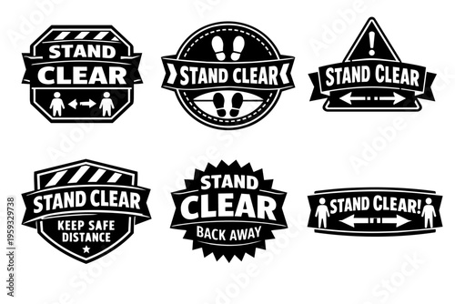 Stand clear and social distancing warning signs collection for public and workplace safety