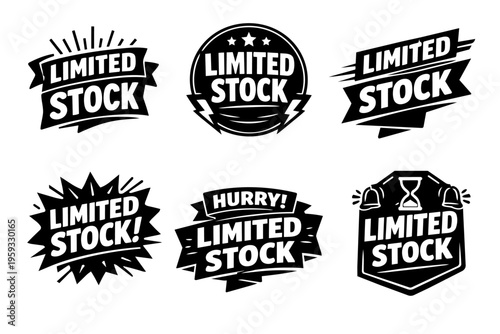 Limited stock badge collection featuring urgency concepts for sales, promotions, and retail marketing banners