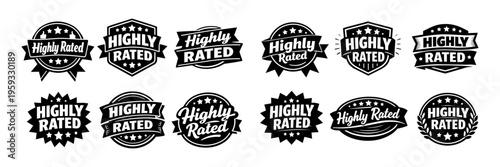 Highly rated label set. Collecting badges and stickers for quality product promotion and customer reviews ranking