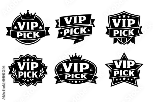 Vip pick labels set, collecting exclusive premium quality badges for loyalty program members and special selection products