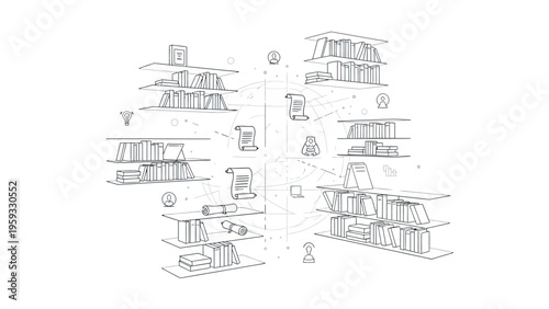Line illustration of various house designs and architectural elements in a detailed, technical drawing style against a clean white background.