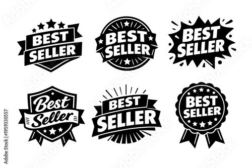 Best seller badges set offering promotion, commerce, and quality labels for marketing and sales success