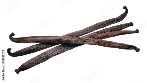 Cuadro en lienzo Aromatic dried vanilla pods crossing on a clean background, ready for baking and