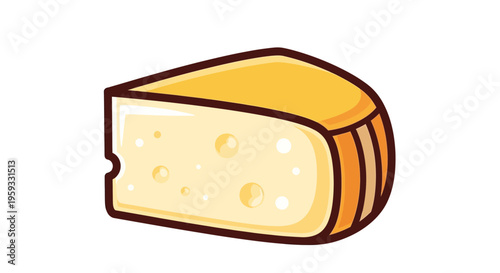 Cartoon cheese wedge with holes, isolated on white background.