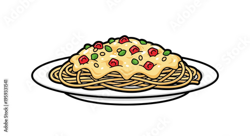Cartoon Spaghetti with Sauce and Toppings