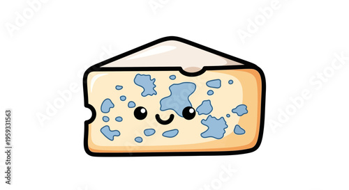 Cute Blue Cheese Wedge Character with Happy Face