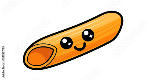 Cute Kawaii Penne Pasta Character with Big Eyes and Smile
