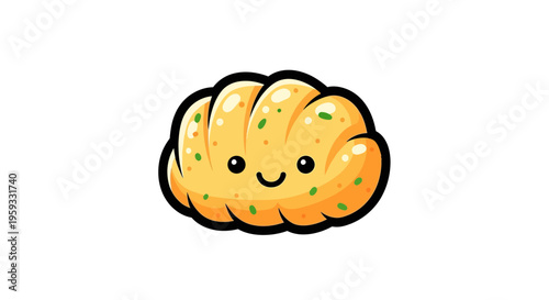 Cute Kawaii Garlic Bread Character with Smiling Face