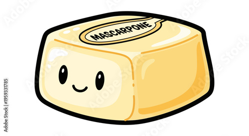 Cute Mascarpone Cheese Block Character with Happy Face
