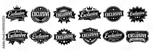 Exclusive badges, premium labels, and limited edition stickers evoking quality, luxury, and special product status