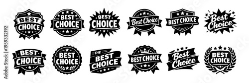 Set of best choice badges and labels in different styles, representing quality and customer satisfaction for products