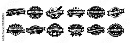 Recommended mark badges vector set featuring quality approval, trusted choice, and consumer guarantee labels