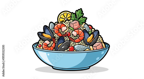 Seafood Rice Bowl Illustration