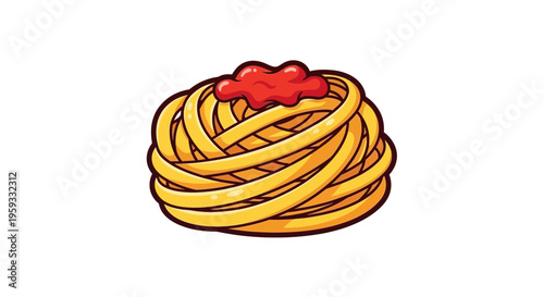 Spaghetti Nest with Tomato Sauce, Italian Food Illustration