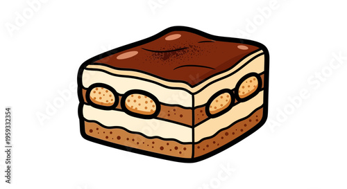 Tiramisu dessert slice illustration