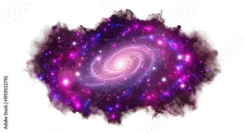 Vibrant Spiral Galaxy with Nebula and Stars