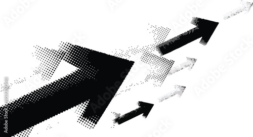 Abstract black and white halftone arrows pointing upwards, symbolizing growth, progress, and success in a modern vector design isolated PNG with Transparent Background