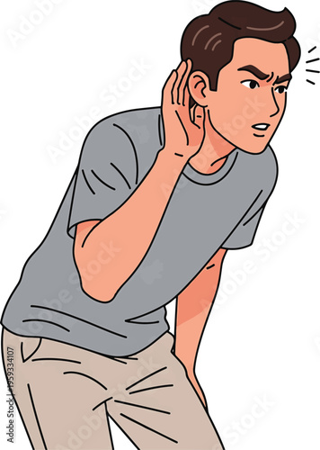 Man listening intently, vector illustration