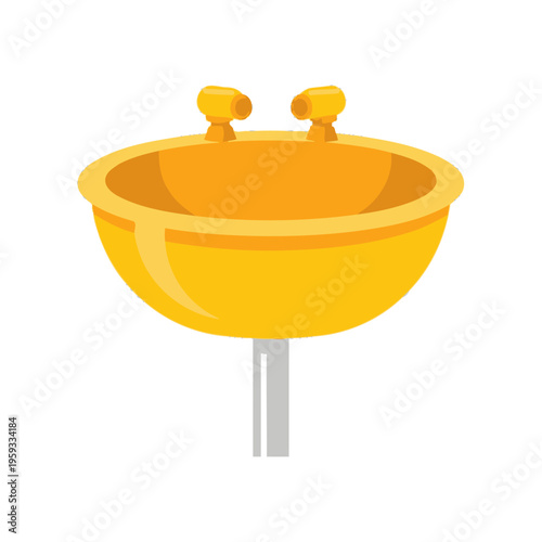 Yellow Bathroom Sink with Two Faucets.