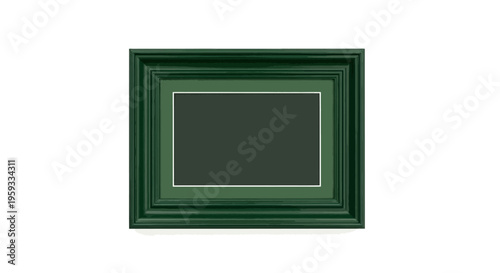 A dark green framed picture frame with a black mat and a white background