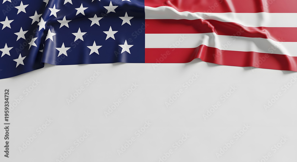 Fototapeta premium American flag waving on white background with stars and stripes