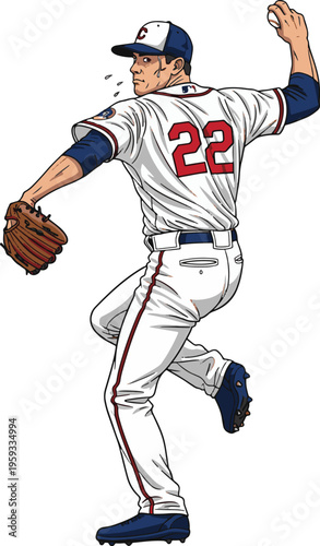 Baseball pitcher throwing ball, vector illustration