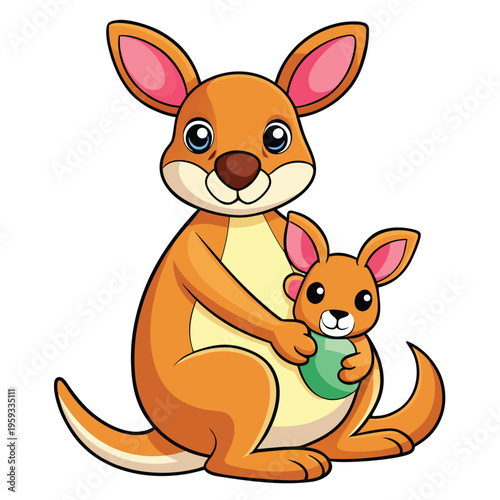 Cute cartoon kangaroo, joey, marsupial, animal icons