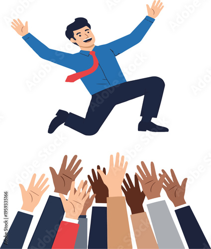 Man leaping with hands reaching up vector illustration