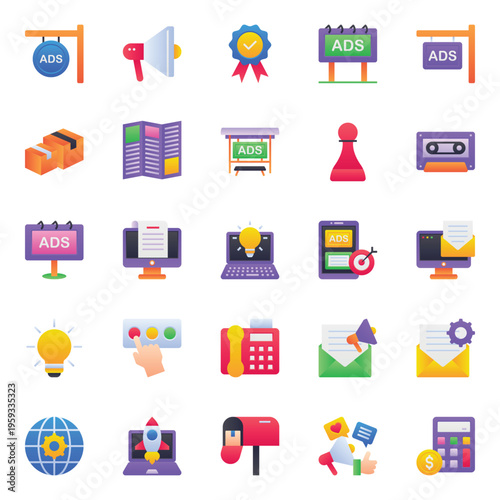 Gradient color icons set for Marketing and advertisement
