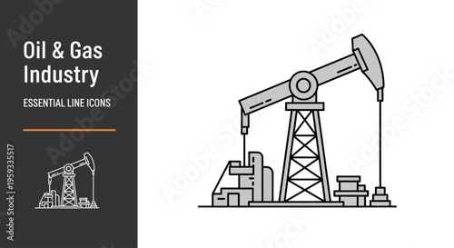 Sleek Line Icon Representing an Oil Pumpjack, an Essential Symbol of the Energy and Petroleum Industry