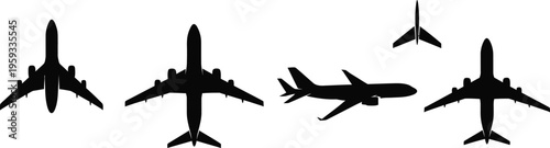 Airplane Silhouettes: A collection of airplane silhouettes in various positions, conveying the essence of flight and travel, capturing the movement and form of these majestic machines.